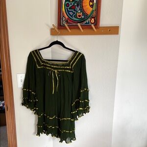 Green Boho Tunic with light green Accents